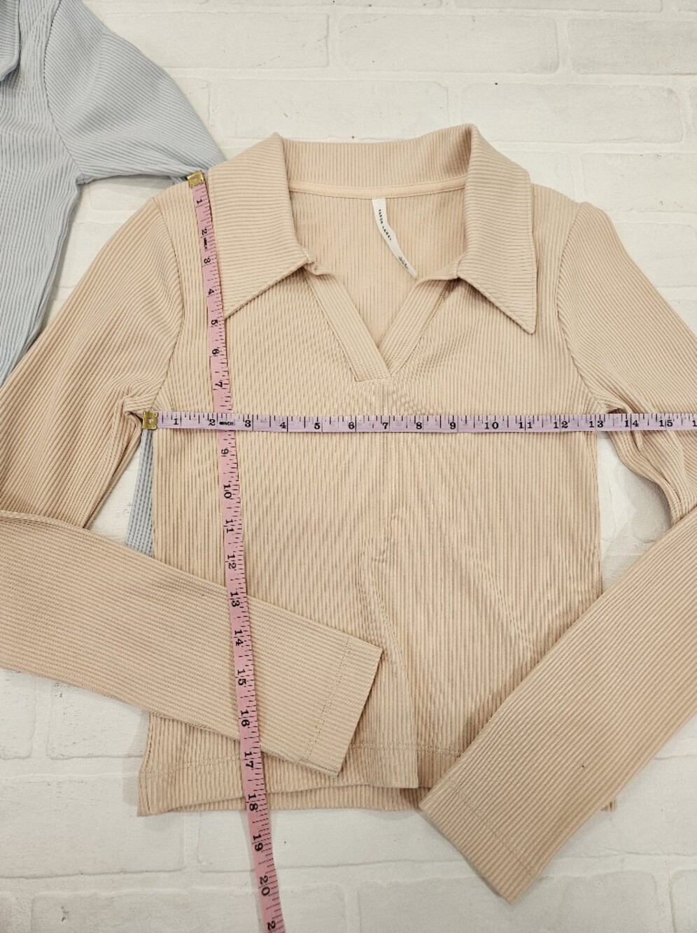 Pima Cotton Ribbed Collared Tops - Picture 3 of 4